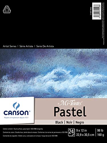 Canson Drawing Mi-Teintes Paper Pad, Dual Sided Textures for Pastels, Charcoals, Pencil, Fold Over, 98 Pound, 9 x 12 Inch, Black, 24 Sheets, 9