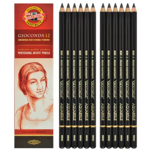 Koh-i-noor Gioconda Negro Aquarelle - 12 Water Soluble Graphite Pencils 2B. 8800