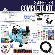Load image into Gallery viewer, Master Airbrush Cool Runner II Dual Fan Air Compressor Professional Airbrushing System Kit with 3 Airbrushes, Gravity and Siphon Feed - 6 Primary Opaque Colors Acrylic Paint Artist Set - How to Guide
