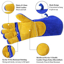 Load image into Gallery viewer, RAPICCA 16 Inches,932℉, Leather Forge/Mig/Stick Welding Gloves Heat/Fire Resistant, Mitts for Oven/Grill/Fireplace/Furnace/Stove/Pot Holder/Tig Welder/Mig/BBQ/Animal handling glove with 16 inches Extra Long Sleeve– Blue
