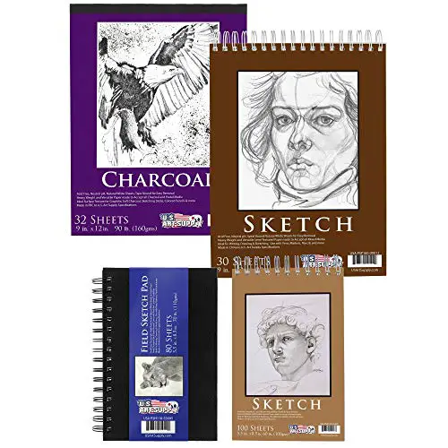 U.S. Art Supply Set of 4 Different Stylesof Sketching and Drawing Paper Pads (242 Sheets Total) - 2 Each 5.5