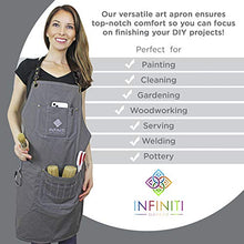 Load image into Gallery viewer, Infiniti Elementz Artist Apron for Women and Men | Adjustable Canvas Apron with Pockets for Painting, Woodworking, and Gardening | 10 Apron Pockets One Size Fits Most
