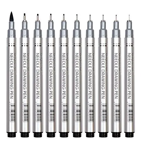 10 Pcs Precision Micro-Line Pens, Fineliner, Multiliner, Black Waterproof Archival Ink, Artist Illustration, Anime, Sketching, Technical Drawing, Office Documents&Scrapbooking, Manga Pens Writing