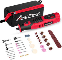 Load image into Gallery viewer, AVID POWER Cordless Rotary Tool with 2.0 Ah 8V Li-ion Battery, 5-Speed, 4 Front LED Lights and 60pcs Accessories Kit for Carving, Engraving, Sanding, Polishing and Cutting
