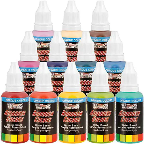 U.S. Art Supply 24 Color Acrylic Airbrush, Leather & Shoe Paint Set Opaque Colors Plus Reducer, Cleaner & Color Mixing Wheel