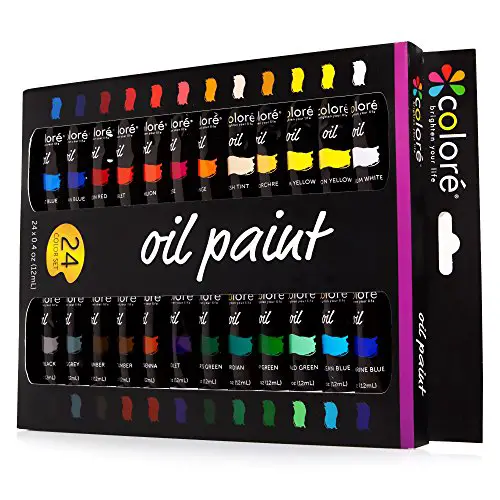 Colore High Quality Oil Paint Set – Perfect For Use On Landscape And Portrait Canvas Paintings – Great For Professional Artists, Students & Beginners - Set Of 24 Richly Pigmented Oil Paint Colors