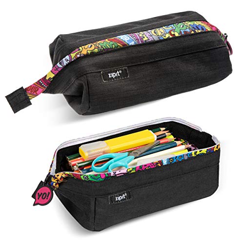 ZIPIT Lenny Pencil Case for Adults and Teens, Large Capacity Pouch, Sturdy Pen Organizer, Wide Opening with Secure Zipper Closure (Black)