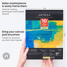 Load image into Gallery viewer, Arteza 9x12” Canvas Pad, 10 Sheets, 100% Cotton, Primed with Acid-Free Gesso, Glue-Bound Pad of Canvas Paper for Acrylic Painting or Oil Paint, Ideal for Painting and Mixed Media
