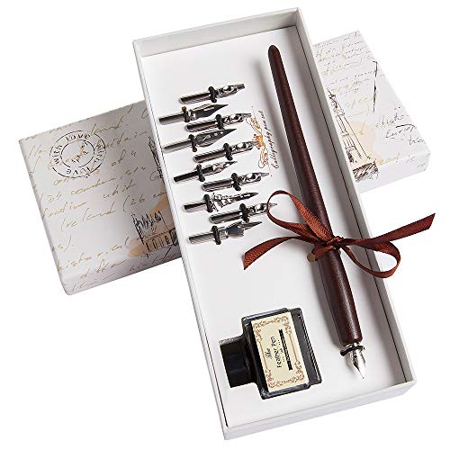 Hethrone Calligraphy Pen Set - Fountain Dip Pen and Ink Writing Pen with 11 Nibs and Black Ink Calligraphy Set for Beginners