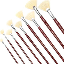 Load image into Gallery viewer, Dainayw White Bristles Fan Paint Brushes, Profession Artist Oil Acrylic Painting Brush Set, Long Handle 9 Pcs
