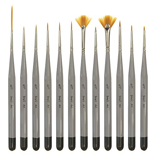 Jerry Q Art 12 Pc Miniature Paint Brushes, Golden Synthetic Hair, High Performance for All Media JQ-1501