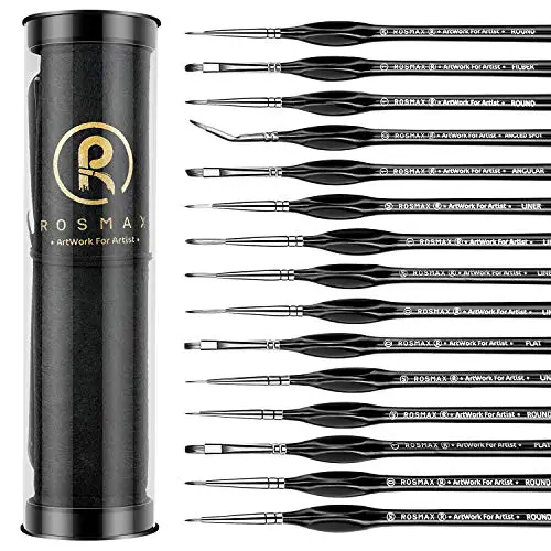 Rosmax Acrylic Paint Brushes Set Series X 15PCS Miniature Paint Brushes, Fine Detailing for Acrylics, Oils, Watercolors & More, Nylon Hair, Black