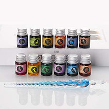 Load image into Gallery viewer, Mancola Glass Dipped Pen Ink Set-Handmade Crystal Writing Pen with 12 Colorful Inks for Art, Signatures, Calligraphy, Drawing，Decoration, Gift For Beginners and Artist Ma-13
