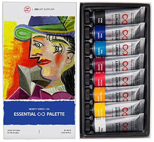 ZenART Professional Oil Paints Set - 8 x Large 45ml Tubes - Essential Palette for Artists, Eco-Friendly, Non-Toxic, and Lightfast Paint with Exceptional Pigment Load - The Infinity Series