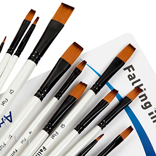 Falling in Art Paint Brushes Set, 12 PCS Nylon Professional Flat Paint Brushes for Watercolor, Oil Painting, Acrylic, Face Body Nail Art, Crafts, Rock Painting