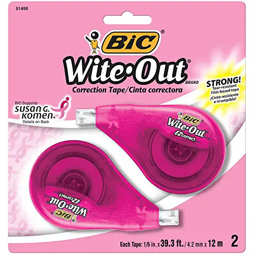 BIC Wite-Out Brand EZ Correct Correction Tape Supporting Susan G. Komen, 2-Count