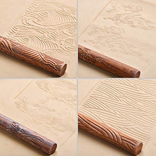 Load image into Gallery viewer, OwnMy Set of 10 Clay Modeling Pattern Rollers Kit, Dragon Phoenix Propitious Clouds 3D Geometry Cookie Radial Rays Prismatic Wood Wave Pattern Clay Rolling Pin Textured Wooden Handle Pottery Tools Set
