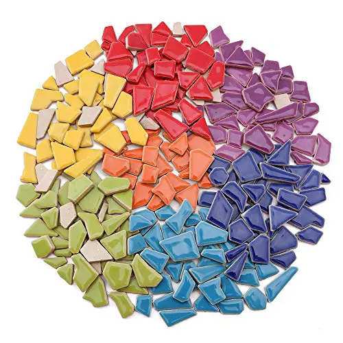 Ceramic Mosaic Tiles for Crafts Bulk, Various Sizes Mosaic Pieces for Mosaic Making Supplies(Mixed Colors, 1 Pound)
