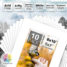 Load image into Gallery viewer, MBC MAT BOARD CENTER, Pack of 10-8x10 Pre-Cut 5x7 - White Mats - for Pictures, Photos, Framing - Kit Includes: 10 White Backboards and 10 Clear Bags - Acid Free, 4-ply Thickness, White Core
