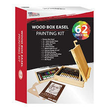 Load image into Gallery viewer, US Art Supply 62-Piece Wood Box Easel Painting Set- Box Easel, Acrylic &amp; Oil Paint Colors, Artist Pastels, Painting Brushes, Wood Palette, Palette Knife, Pencil, Oil Pastels, Canvas Panels, Sketch Pad
