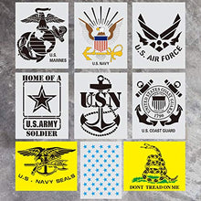 Load image into Gallery viewer, 9 Pack 6.4x7 Inch American Paintings Flag Stencil Military Series Stencil Template Marine Corps/Army/Air Force for Wood, Fabric, Paper, Airbrush, Rock and Wall Art
