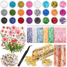 Load image into Gallery viewer, Resin Jewelry Making Supplies Kit, Thrilez Resin Decoration Kit with Resin Glitter, Gold Foil Flakes, Dried Flowers, Mylar Flakes, Resin Accessories and Supplies for Resin, Slime, Nail Art, DIY Craft
