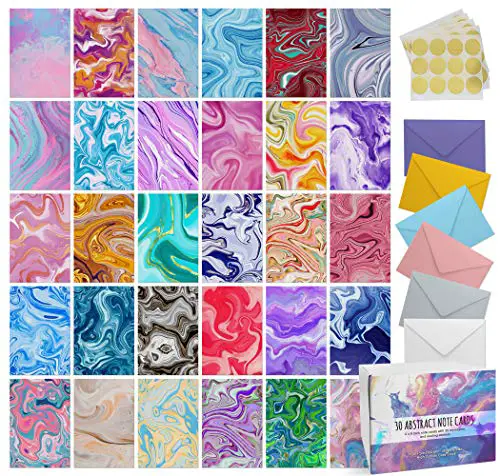 Dessie 30 Abstract Blank Cards and Envelopes - 30 Different 4x6 Inch Blank Note Cards w/Colorful Envelopes & Gold Seals. Assorted Greeting Cards For All Occasions.