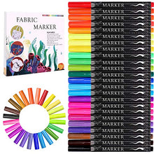 Load image into Gallery viewer, Fabric Marker, Emooqi 24 Colors Textile Marker , No Bleed Fabric Pen Permanent and Washable T-Shirt Marker,Ideal for Decorate T-shirts, Bibs, Textiles, Shoes, Handbags, Graduation Signatures
