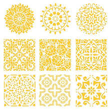 Load image into Gallery viewer, Mandala Reusable Stencil Set of 9 (6x6 inch) Painting Stencil, Laser Cut Painting Template for DIY Decor, Painting on Wood, Airbrush, Rocks and Walls Art (C)
