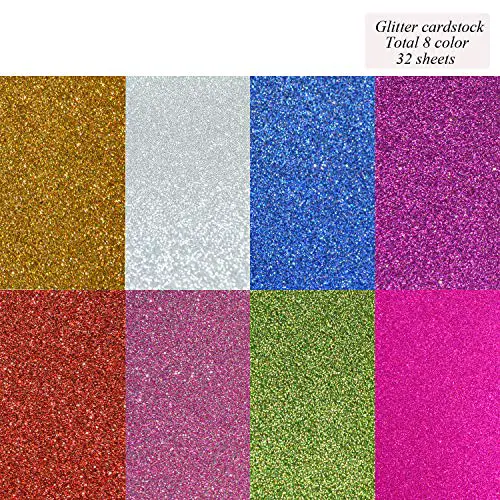 32 Sheets Glitter Cardstock Heavy Paper Card 250gsm A4 Size Creative Handmade Decorative Card 8 Colors (8 Color 4 Sheets)