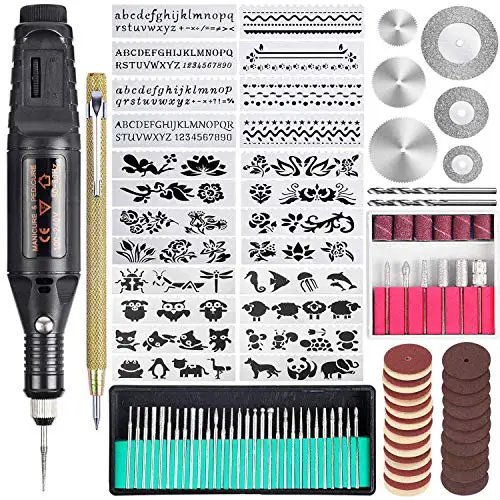 Uolor 108 Pcs Engraving Tool Kit, Multi-Functional Electric Corded Micro Engraver Etching Pen DIY Rotary Tool for Jewelry Glass Wood Ceramic Metal Plastic with Scriber, 82 Accessories and 24 Stencils