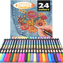 Load image into Gallery viewer, Best Fabric Markers (PACK OF 24 PENS) Non-Toxic - Set of 24 Individual Colors - NO DUPLICATES - Bullet Tip - Machine Washable Paint - Perfect for Writing on Clothes, Clothing, Jeans, Pants, and Shirts
