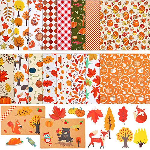 16 Sheets Fall Paper Collection Kit Autumn Theme Pattern Paper Animal Plant Collection Paper for Thanksgiving Scrapbooking Cardmaking DIY Crafting Art Projects