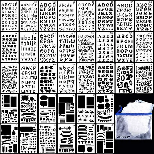 36PCs Letter and Number Stencils DIY Drawing Templates Journal Stencils with A Storage Bag for Notebook, Diary, Scrapbook