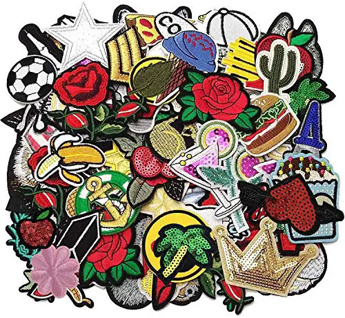 Libiline 50pcs Random Assorted Styles Embroidered Patch Sew On/Iron On Patch Applique Clothes Dress Plant Hat Jeans Sewing Flowers Applique DIY Accessory (Assorted-Style 5)