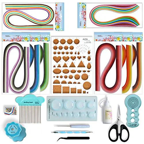 JUYA Paper Quilling Kit with Blue Tools 960 Strips Board Mould Crimper Coach Comb (Paper Width 3mm with Glue)
