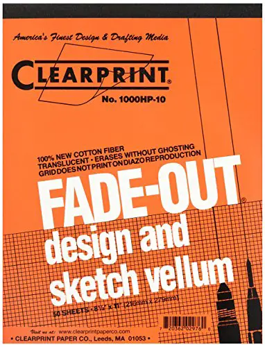 Clearprint Vellum Pad with 10x10 Fade-Out Grid, 8.5x11 Inches, 16 lb., 60 GSM, 1000H 100% Cotton, 50 Translucent White Sheets, 1 Each (10003410)