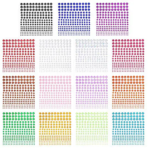 Phogary Self-Adhesive Rhinestone Sticker 3375 Pieces Crystal in 5 Size 15 Colors Bling Craft Jewels Gem Stickers for Crafts, Body, DIY Nails, Festival, Carnival, Makeup