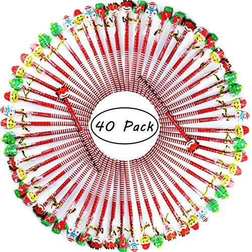 Etmact 40 Pack Assorted Colorful Holiday Christmas Pencil With Eraser Novelty Dot & Stripe Giant Eraser Topper Kids Pencils Kids Pencils Pencils For Kids Pencil Pack Pencils Bulk Giant Pencil