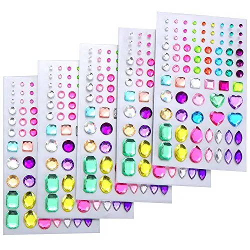 VNDEFUL Multicolor Self-adhesive Rhinestone Sticker, Multicolor Bling Craft Jewels Crystal Gem Stickers, Assorted Size, 5 Sheets