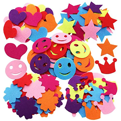 SOOKOO 5 Styles 150 PCS Assorted Color Felt Flowers for Art and Craft DIY Sewing Handcraft (Heart, Flower, Smile Face, Star, Crown)