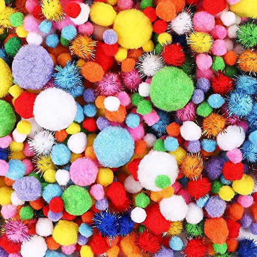 HEHALI 1000pcs Multicolor Pom Pom Balls, Assorted Sizes & Colors Pompoms for Arts and Craft Making Decorations
