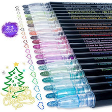 Load image into Gallery viewer, Doodle Dazzle Markers Pens Sets: AKARUED 21 Colors Glitter Outline Markers Self-Outline Metallic Marker, Double Line Metallic Shimmer Marker Paint Pen for Art Painting, Drawing, Writing for Adult, Kid
