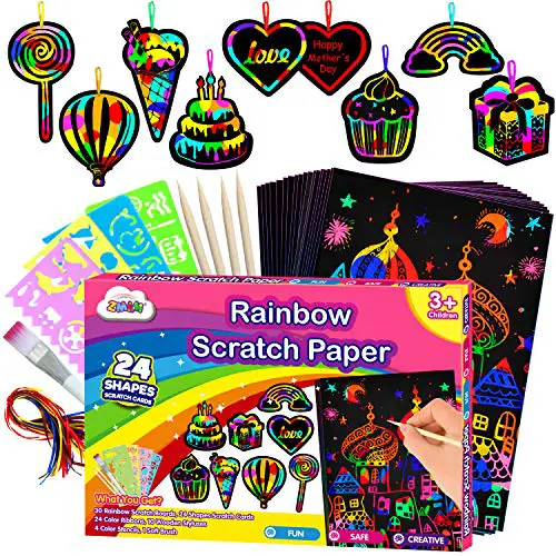 ZMLM Scratch Paper Art-Craft Girl: Rainbow Scratch Magic Drawing Set Paper Pad Board Supply Kit Toddler Project Activity for 3-12 Year Old Kid Game Toy Holiday|Party Favor|Birthday|Children's Day Gift