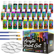 Load image into Gallery viewer, KEFF Creations Acrylic Paint, Acrylic Paint Set, 30 Colors Acrylic Bottles with 3 Paintbrushes and Paint Palette. Acrylic Painting Supplies, Great for Canvas, Rock Paining, Wood, Glass, Crafts
