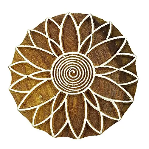 Indian Hand Carved Flower Design Wooden Printing Block Textile Stamp