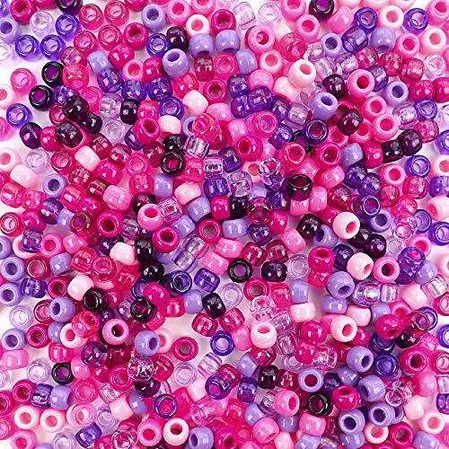 Berry Medley Plastic Pony Beads 6 x 9mm Made in The USA, Multi Color Mix Craft Beads for Arts Crafts Hair braiding Jewelry Decorations Accessories, 500 Beads
