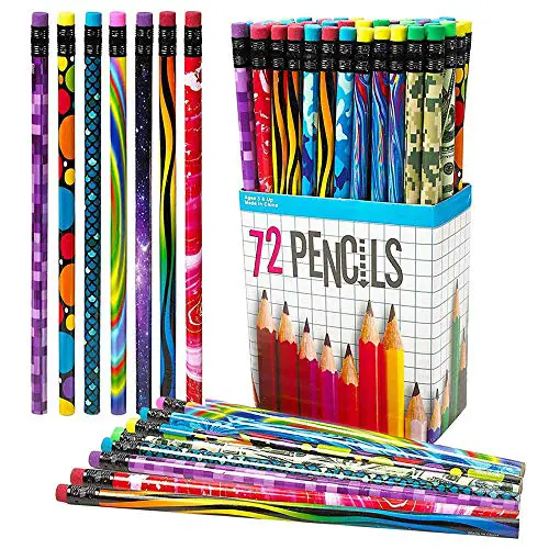 ArtCreativity 72 PC Pencil Assortment for Kids, Fun Assorted Number 2 Pencils, Bulk Wooden Writing Pencils with Durable Erasers, Teacher Supplies for Classroom, Student Reward, Stationery Party Favors