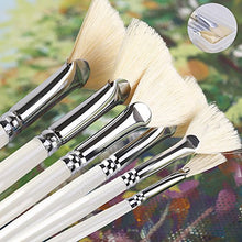 Load image into Gallery viewer, Amagic Fan Brush Set - Hog Bristle Natural Hair - Artist Soft Anti-Shedding Paint Brushes for Acrylic Watercolor Oil Painting, Long Wood Handle with Case, Set of 6
