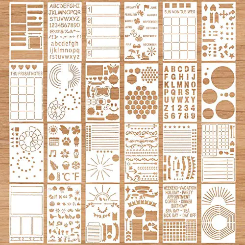 24Pcs Journal Stencils for Journaling Plastic Planner Stencils Ultimate Productivity Stencil Set for Bullet Time Saving Scrapbook Stencils Notebook Diary Weekly Monthly Calendar Stencils DIY